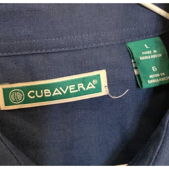 NWT Cubavera Men's Navy Linen Short-Sleeve Button-Up Shirt Sz L Havanna Cigar - Picture 3 of 7